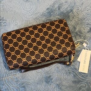 Brown Patterned Wristlet